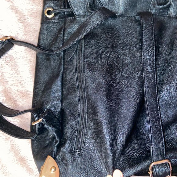 Pleather Backpack || Black + Gold Details - Picture 5 of 9